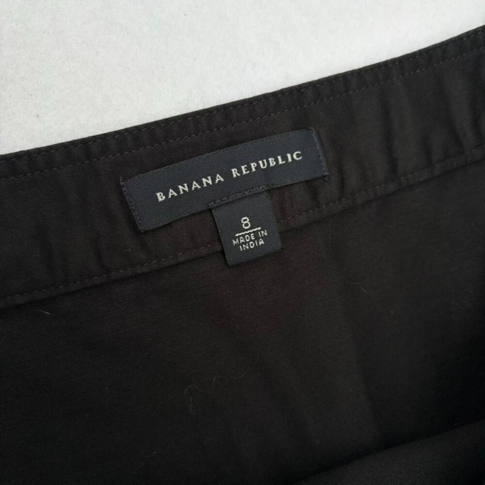 Banana Republic Black Button Front Tiered Ruffle Linen Cotton A-line Skirt Sz 8 - Picture 3 of 6